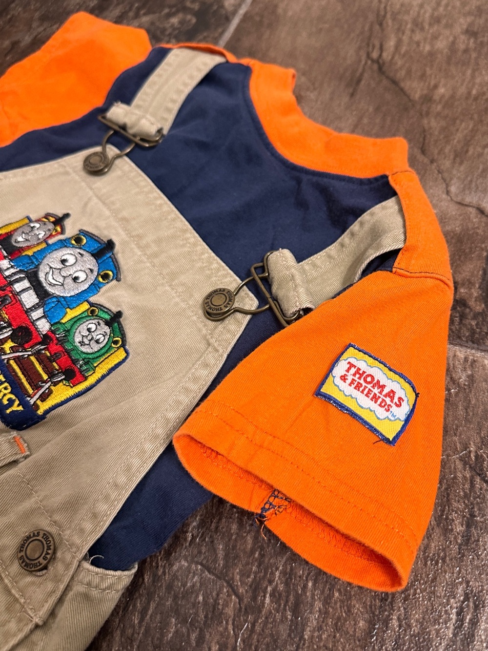 Vintage Y2K Thomas & Friends Toddler Overalls Set Orange Blue Khaki Size 2T - Picture 4 of 12